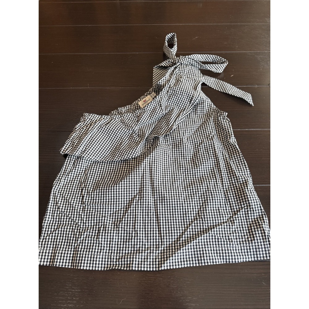 Vineyard Vines Gingham Black & White One Shoulder Bow Top Size 6, Preppy,Coastal
